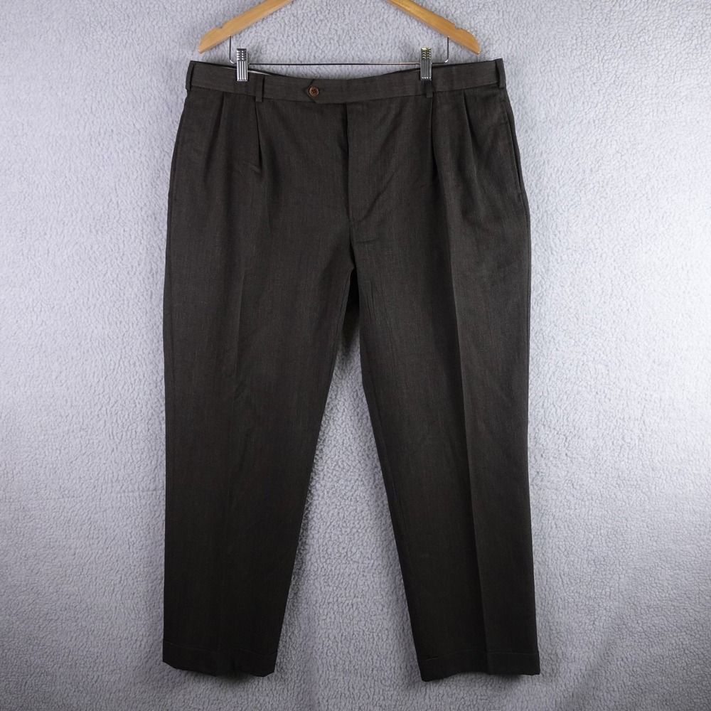 Brooks Brothers 346 Madison Fit Mens 40x30 Brown Wool Pleated Cuffed Dress Pants